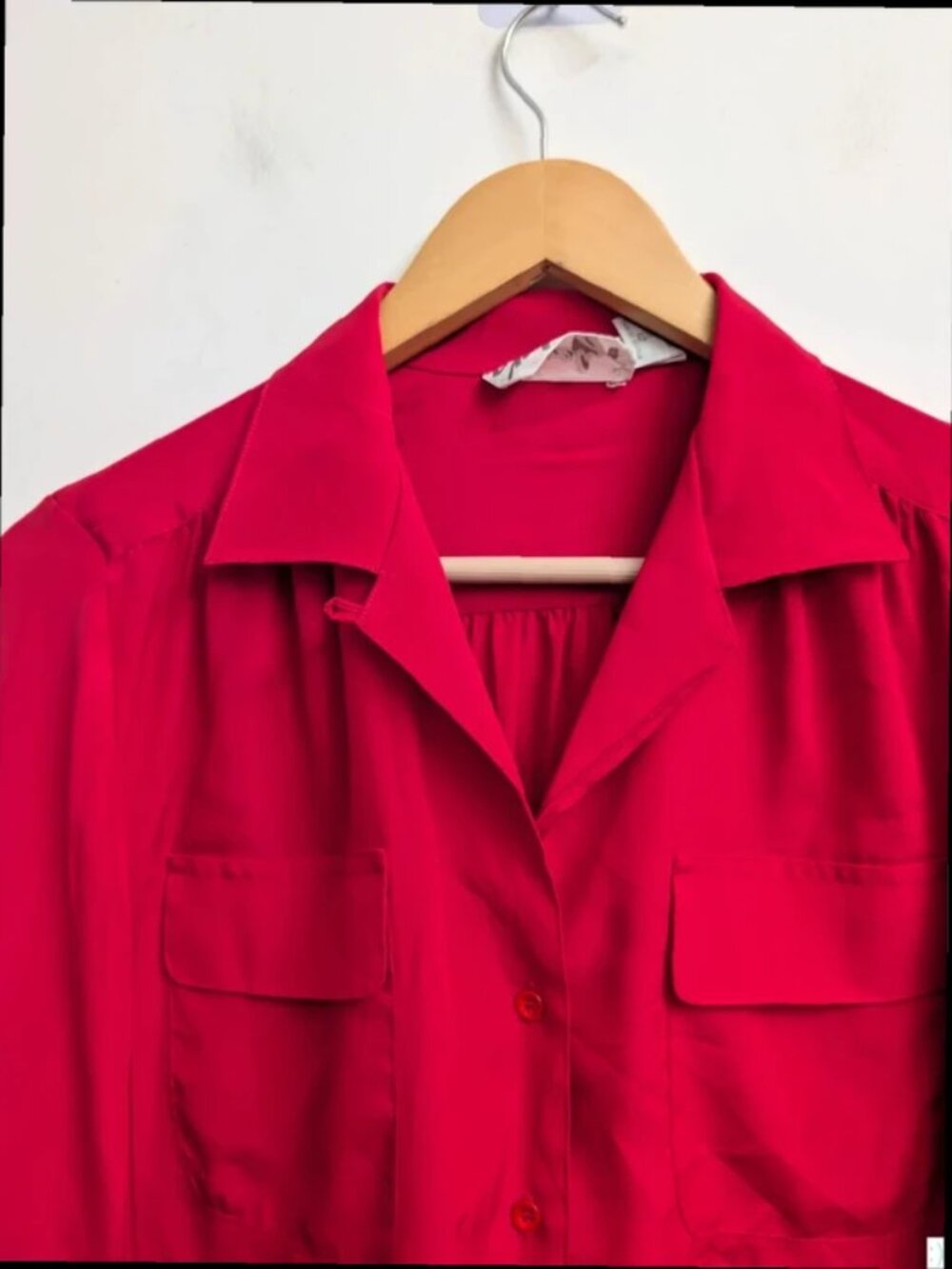 Vintage 90s Red Blouse Minimal Soft Tailored Classic Smart Workwear size 12
